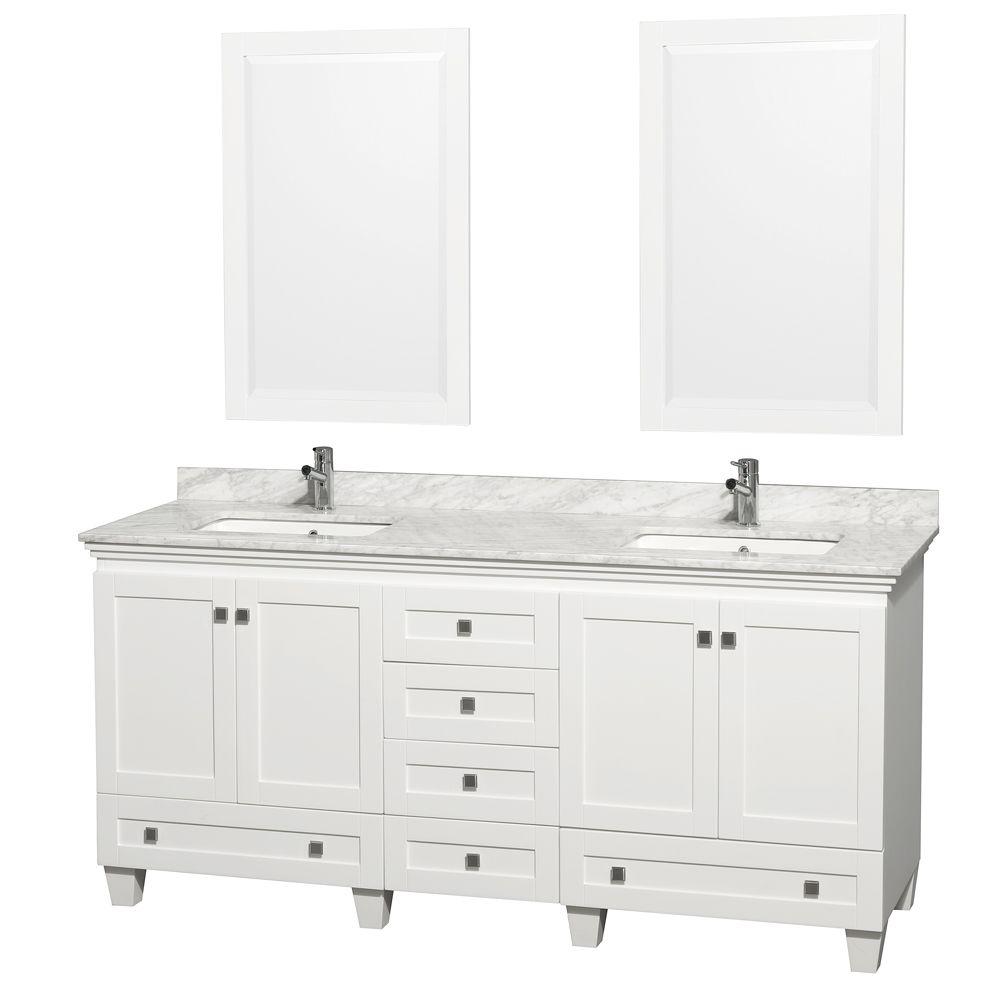 Wyndham Collection Acclaim 72 In Double Vanity In White With Marble Vanity Top In Carrara White Square Sink And 2 Mirrors