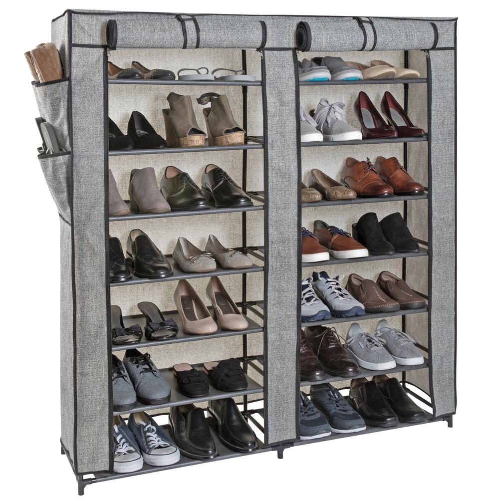 Simplify 45 6 In X 11 8 In X 48 4 In 42 Pairs 14 Shelf 7 Tier Double Wide Shoe Closet 4125 Blackfej The Home Depot