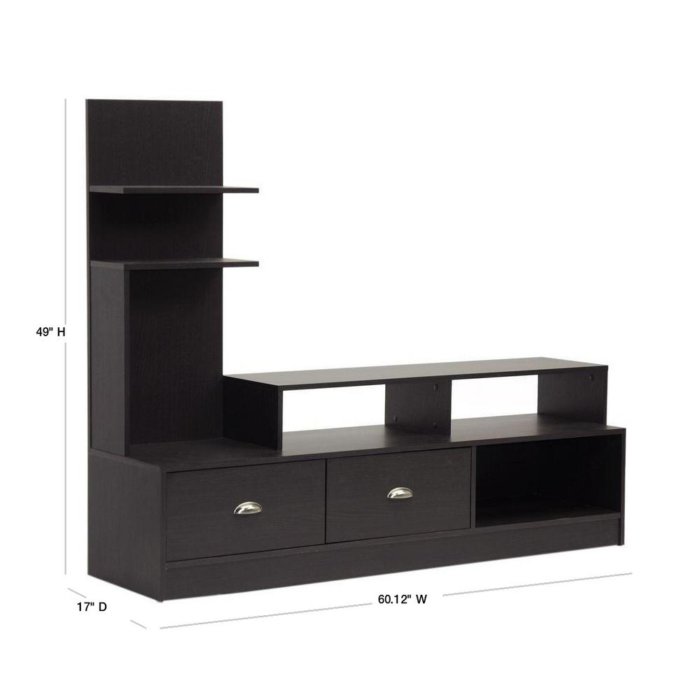 Baxton Studio Armstrong 60 In Dark Brown Wood Tv Stand With 2 Drawer Fits Tvs Up To 30 In With Built In Media Storage 28862 5019 Hd The Home Depot