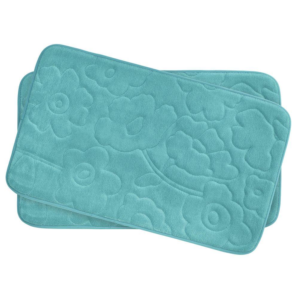 Bouncecomfort Stencil Floral Turquoise 17 In X 24 In Memory Foam