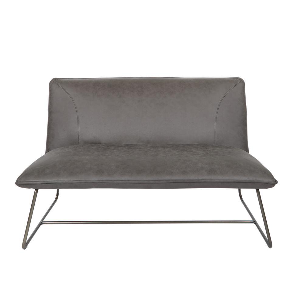 Faux Leather Armless Sofas Loveseats Living Room Furniture Brocton Loveseat In Charcoal Faux Leather With Gunmetal Frame