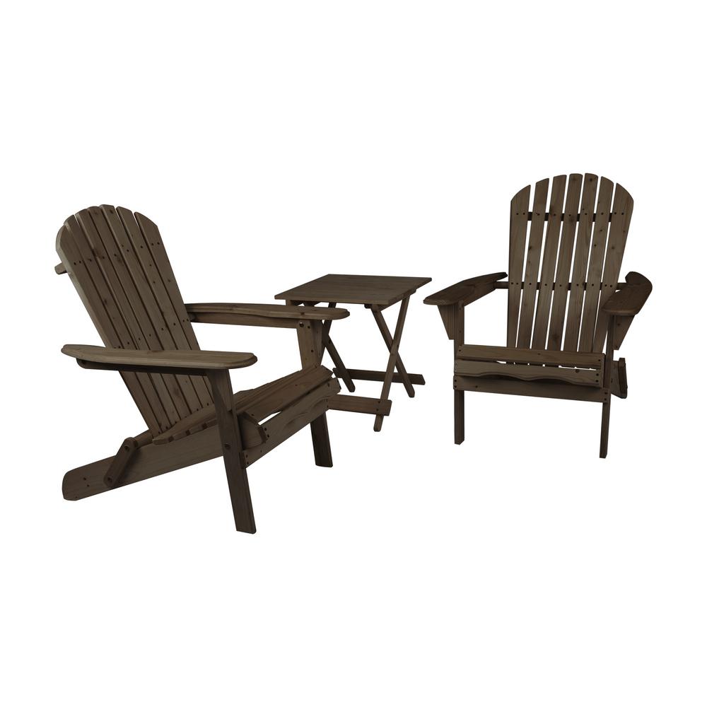Maribella Dark Brown Folding Wood Adirondack Chair With Table 2 Pack