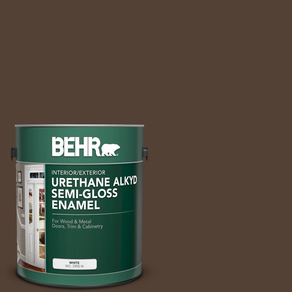 BEHR 1 gal. PPF51 Dark Walnut Urethane Alkyd SemiGloss Enamel Interior/Exterior Paint393001