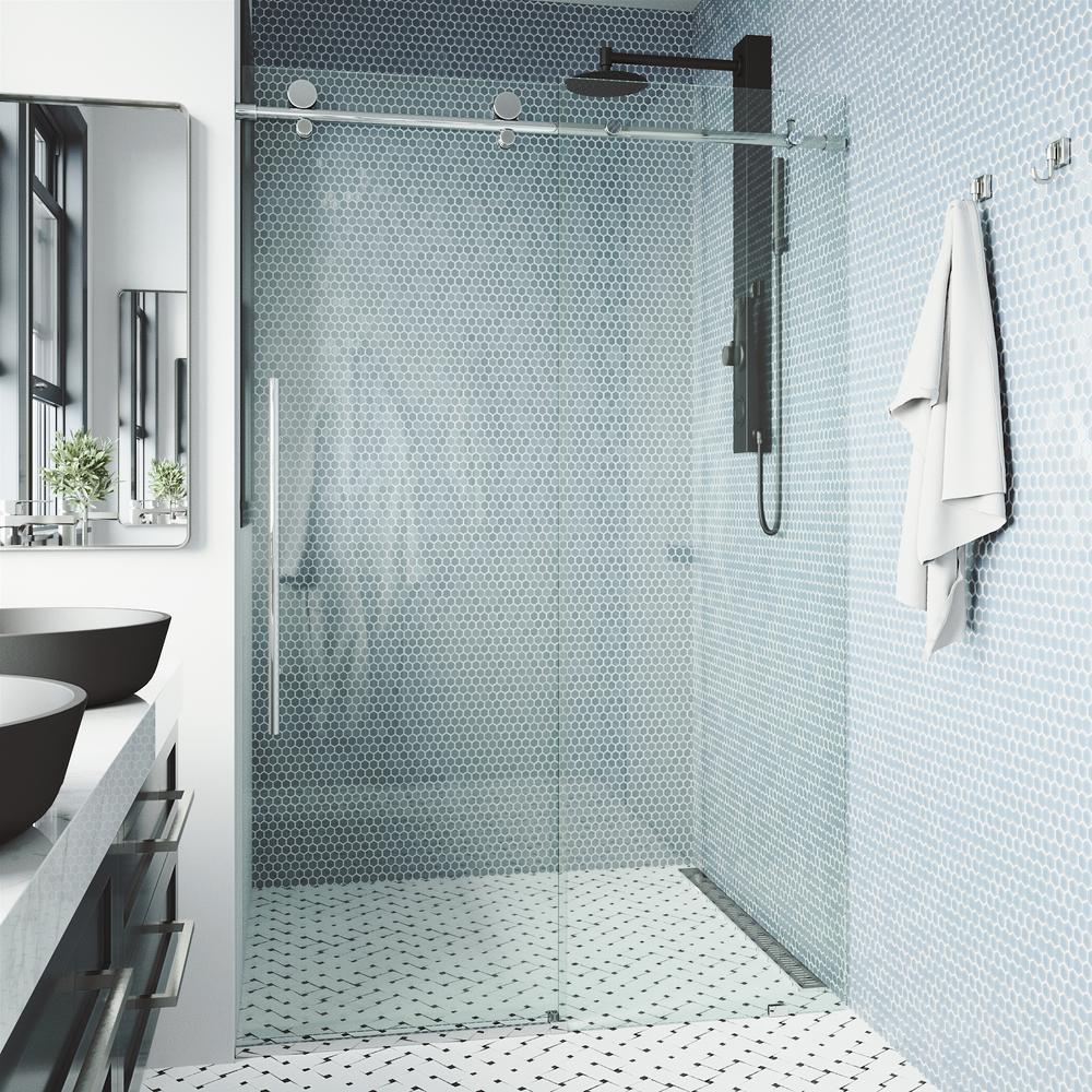 VIGO Elan Eclass 52 in. x 76 in. Frameless Sliding Shower Door in