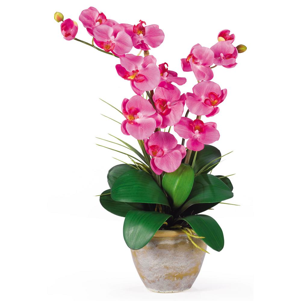 Nearly Natural 22 in. Purple Dendrobium Silk Orchid Flower Arrangement