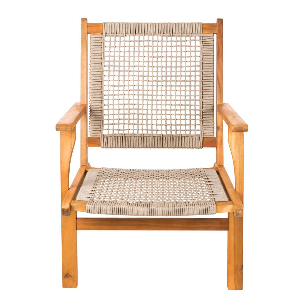 Patio Sense Vega Natural Stain Solid Wood Woven Seat Outdoor Lounge Chair 62773 The Home Depot