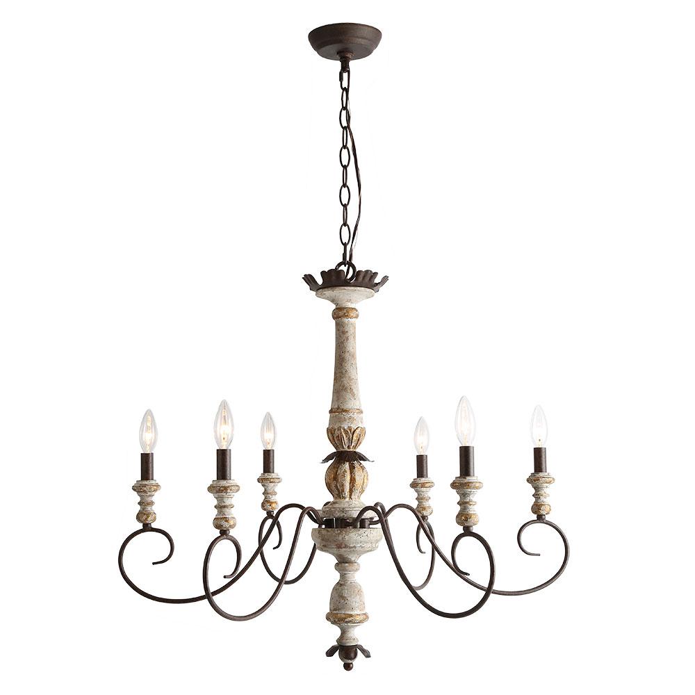 Lnc 6 Light Antique White Wood French Country Farmhouse Chandelier