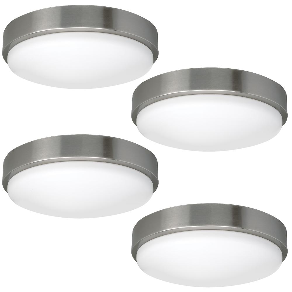 Commercial Electric 14 in. Brushed Nickel Base Bluetooth Wi-Fi Smart Selectable LED Flush Mount Light Frosted Glass Lens Dimmable (4-Pack) was $113.97 now $79.88 (30.0% off)