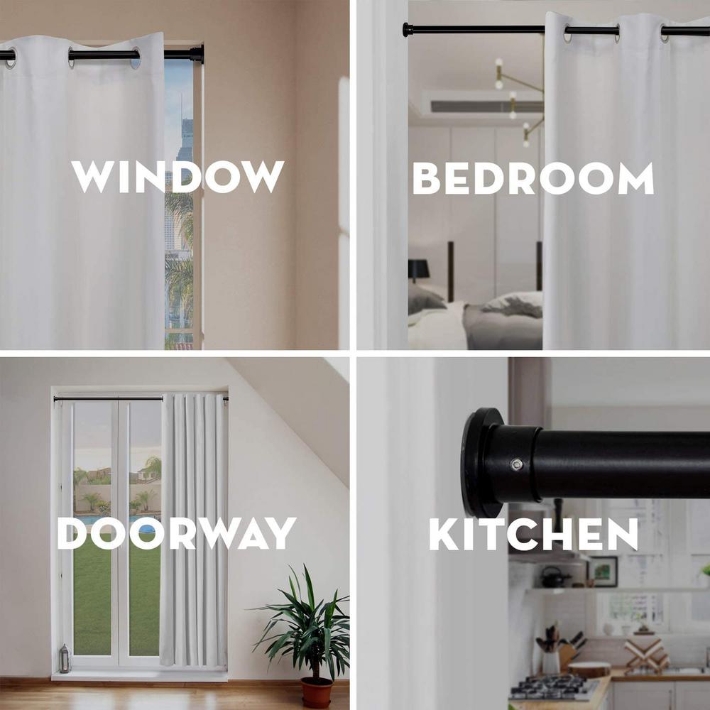 Roomdividersnow 120 In 150 Premium Tension Curtain Rod Black Ptrod Bl150n The Home Depot - How To Install Tension Rods For Curtains