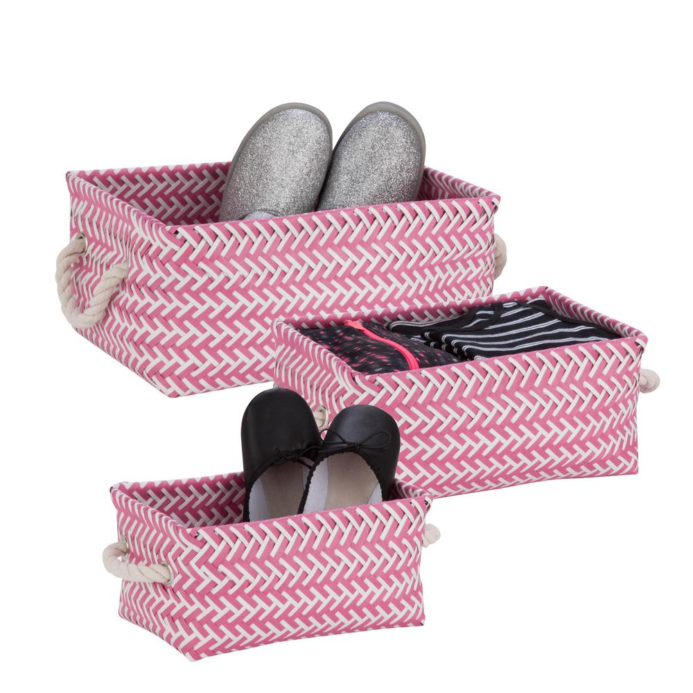 Honey Can Do 13 In X 6 Hot Pink Nestable Pp Weave Storage Baskets 3 Pack