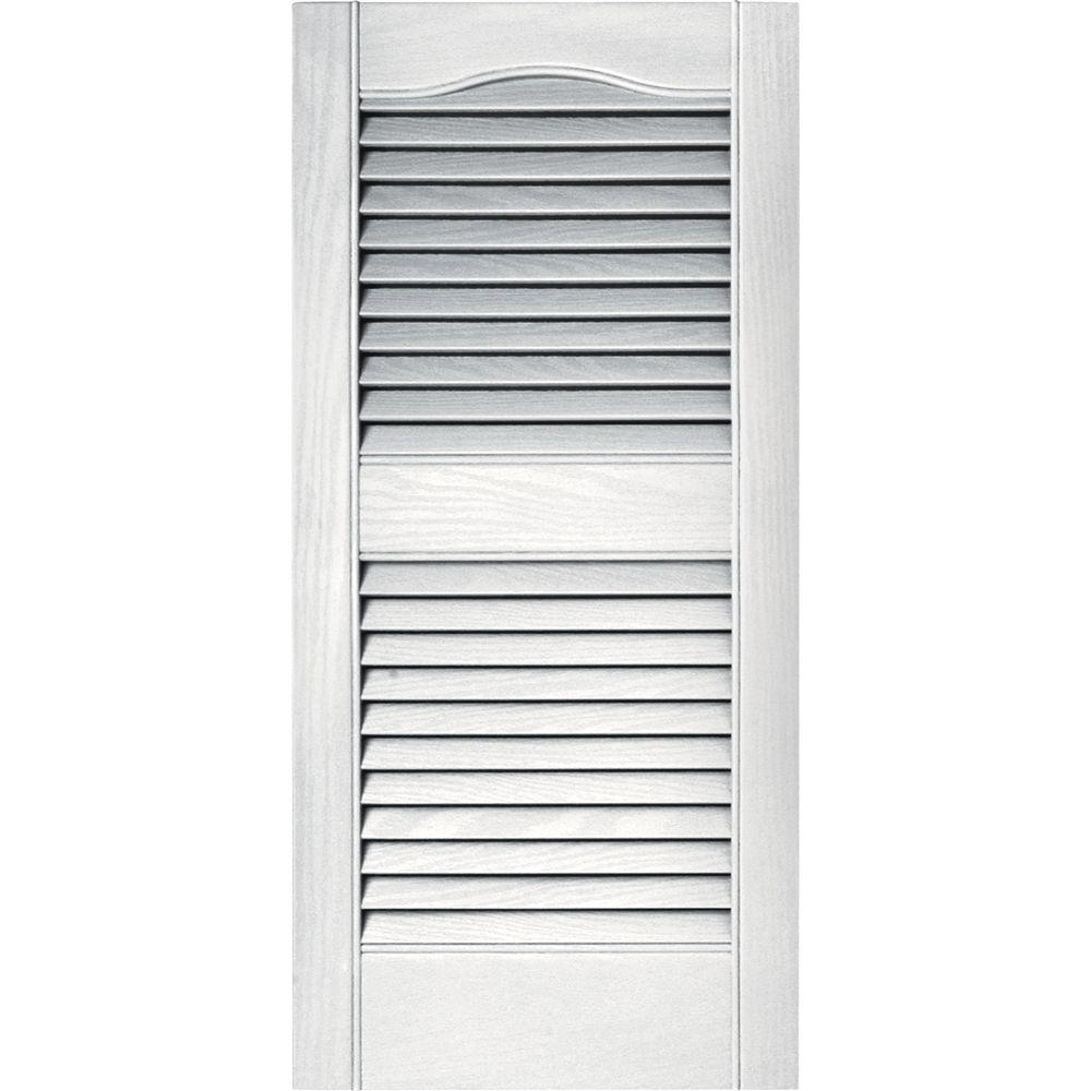 Builders Edge 15 in. x 31 in. Louvered Vinyl Exterior Shutters Pair in 117 Bright White