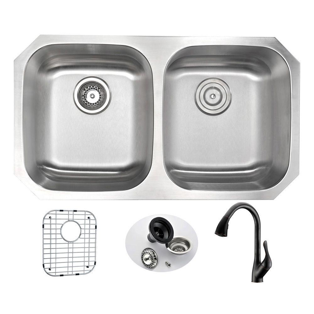 Anzzi Moore Undermount Stainless Steel 32 In Double Bowl Kitchen