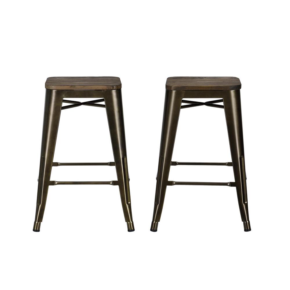 Counter 24 27 Bar Stools Kitchen Dining Room Furniture The Antique Bronze Metal Counter Stool With Wood Seat Set Of