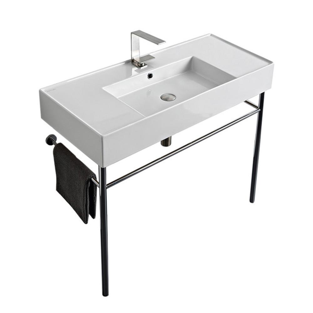 Nameeks Teorema 2 Ceramic Console Bathroom Sink With Chrome Stand Scarabeo 5124 Con One Hole The Home Depot