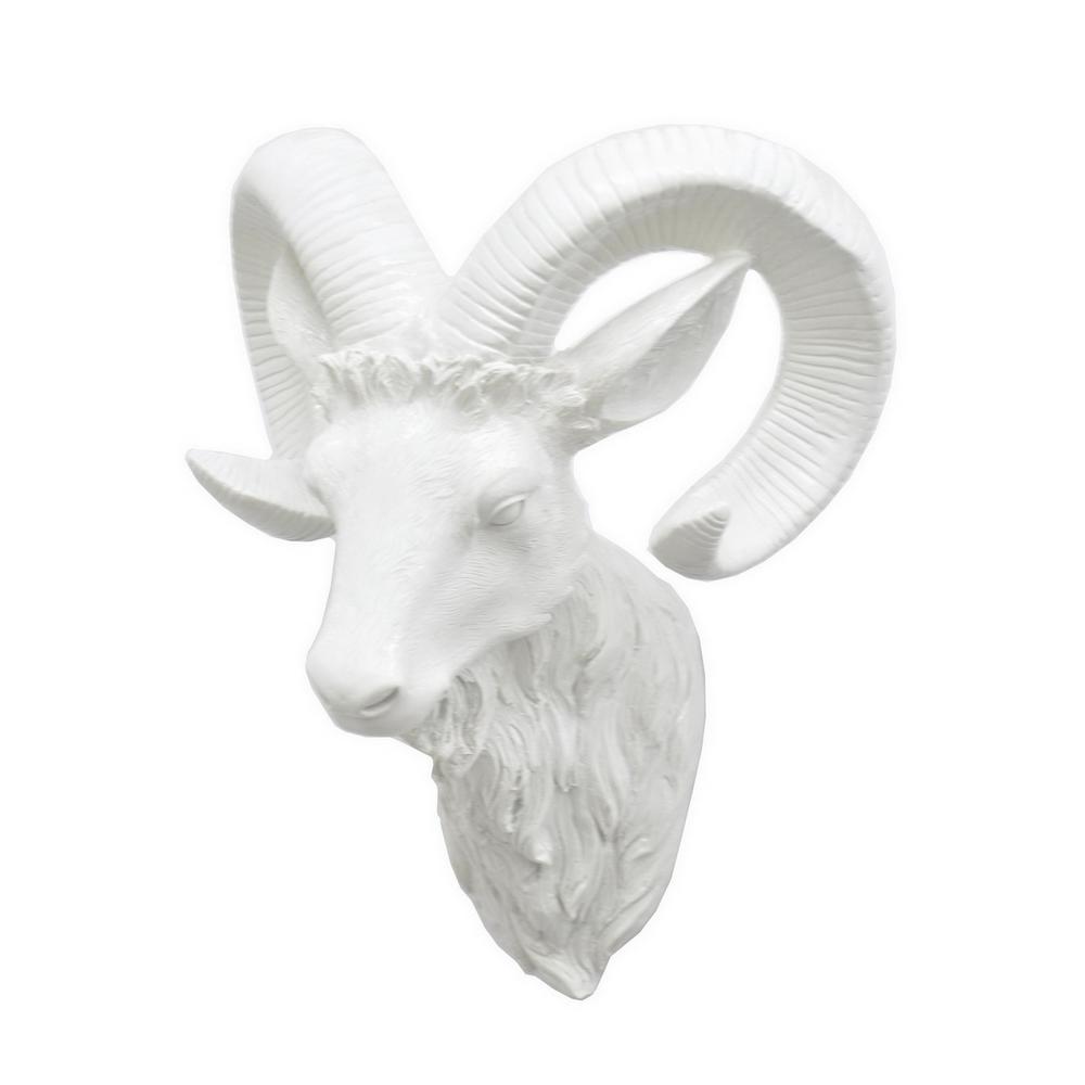 Three Hands 14 In Ram Wall Decoration White 68155 The Home Depot Ram Wall Decoration In White