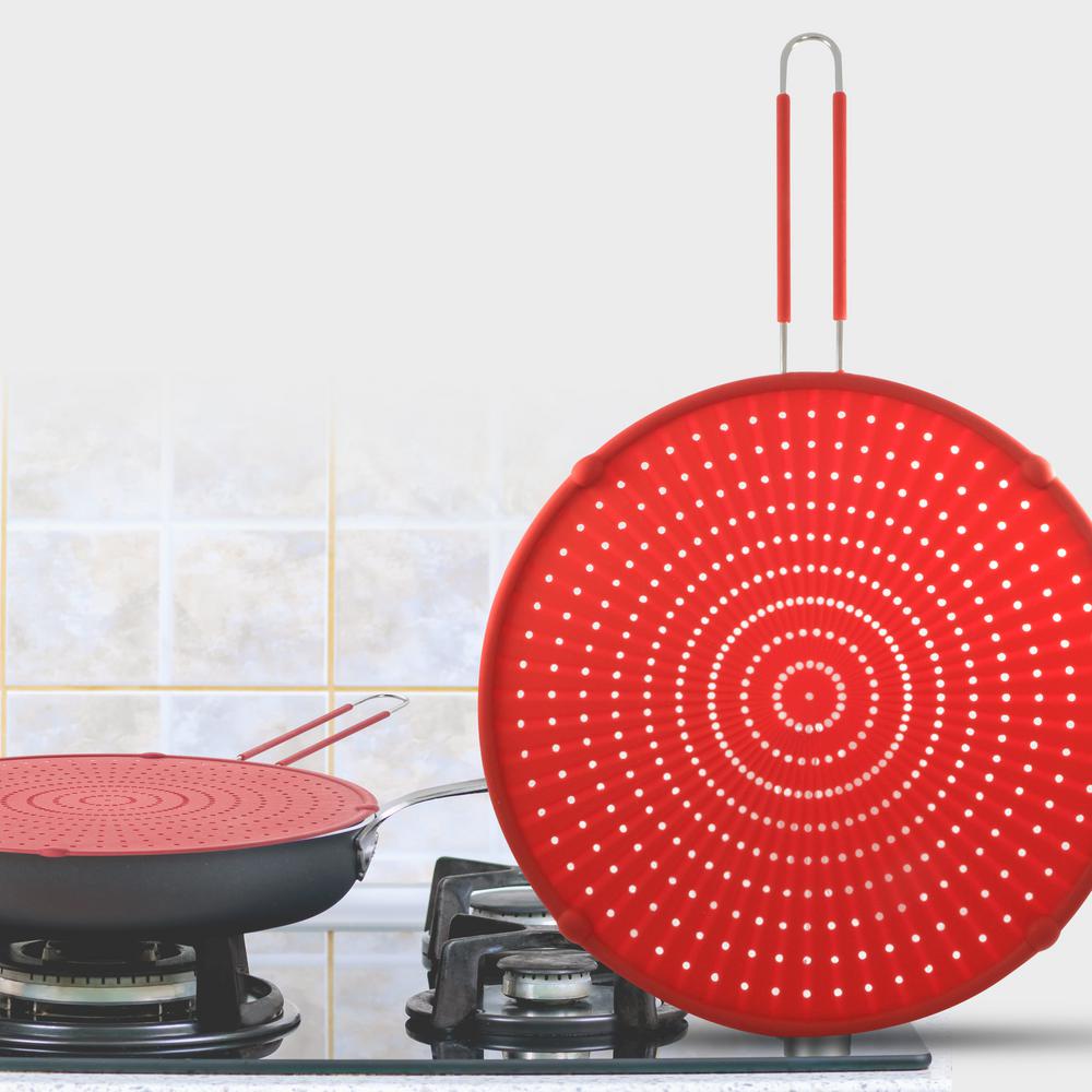 ExcelSteel Silicone Splatter Screen with Non-Slip Grip Red 13
