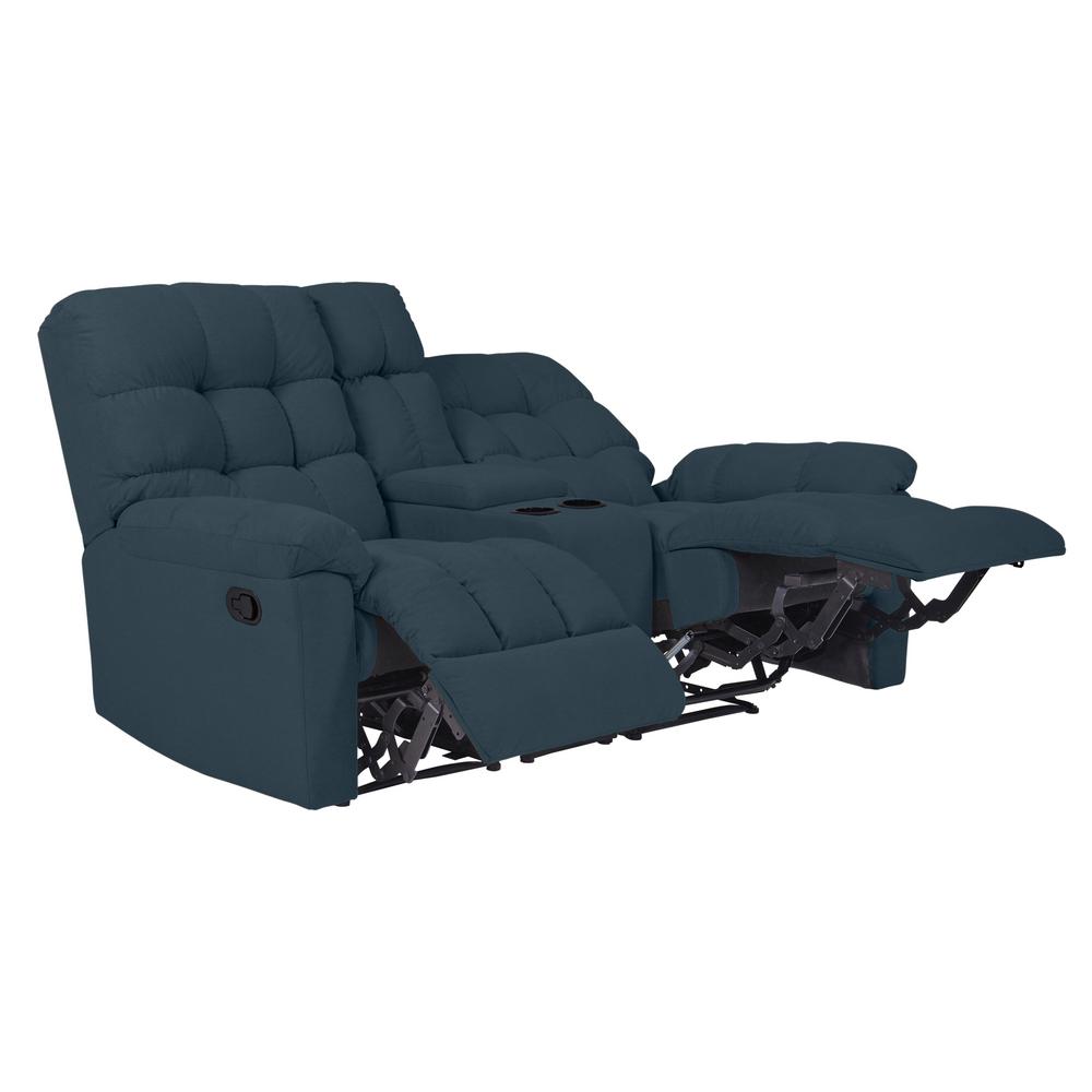 Prolounger 2 Seat Tufted Recliner Loveseat With Storage 2 Seat Tufted Recliner Loveseat With Storage Console In Caribbean Blue Plush Low Pile Velvet