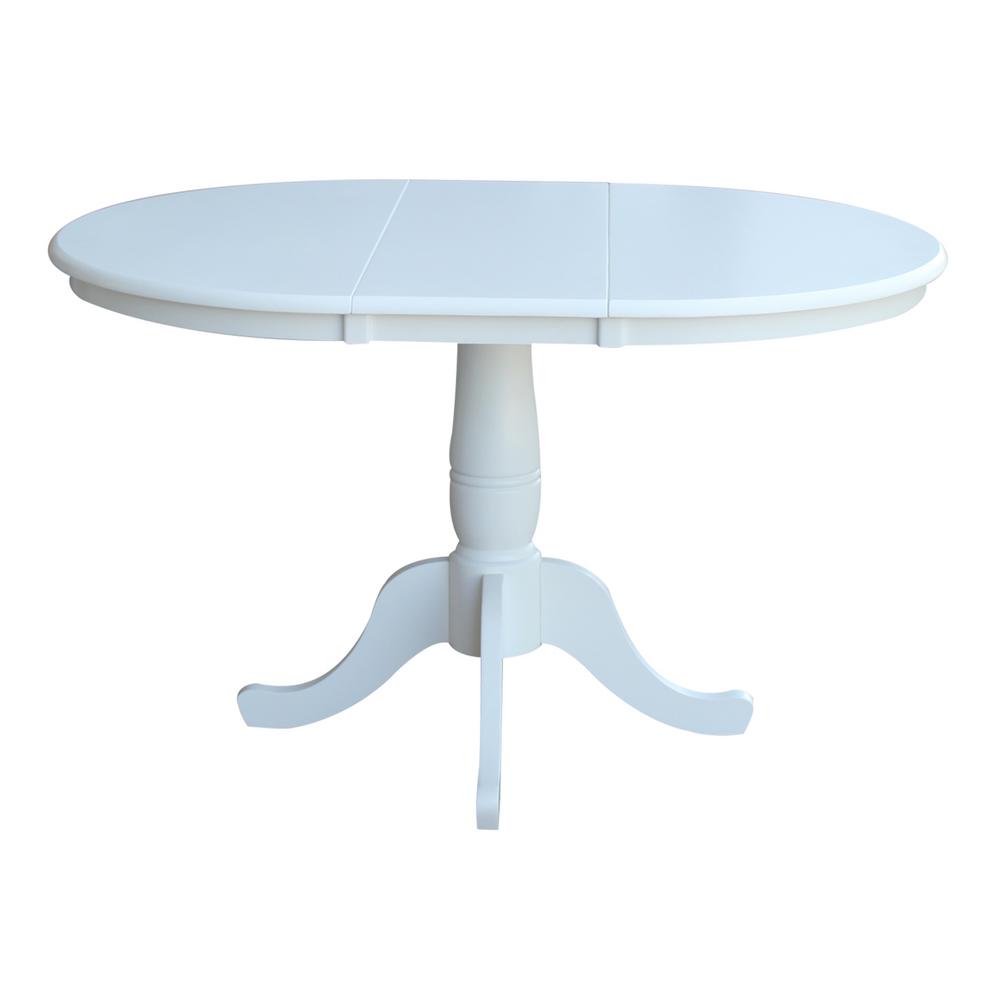 36" Kyle Round Top Pedestal with 12" Drop Leaf Dining Table White - International Concepts: Oval Kitchen Table for 4, Butterfly Leaf