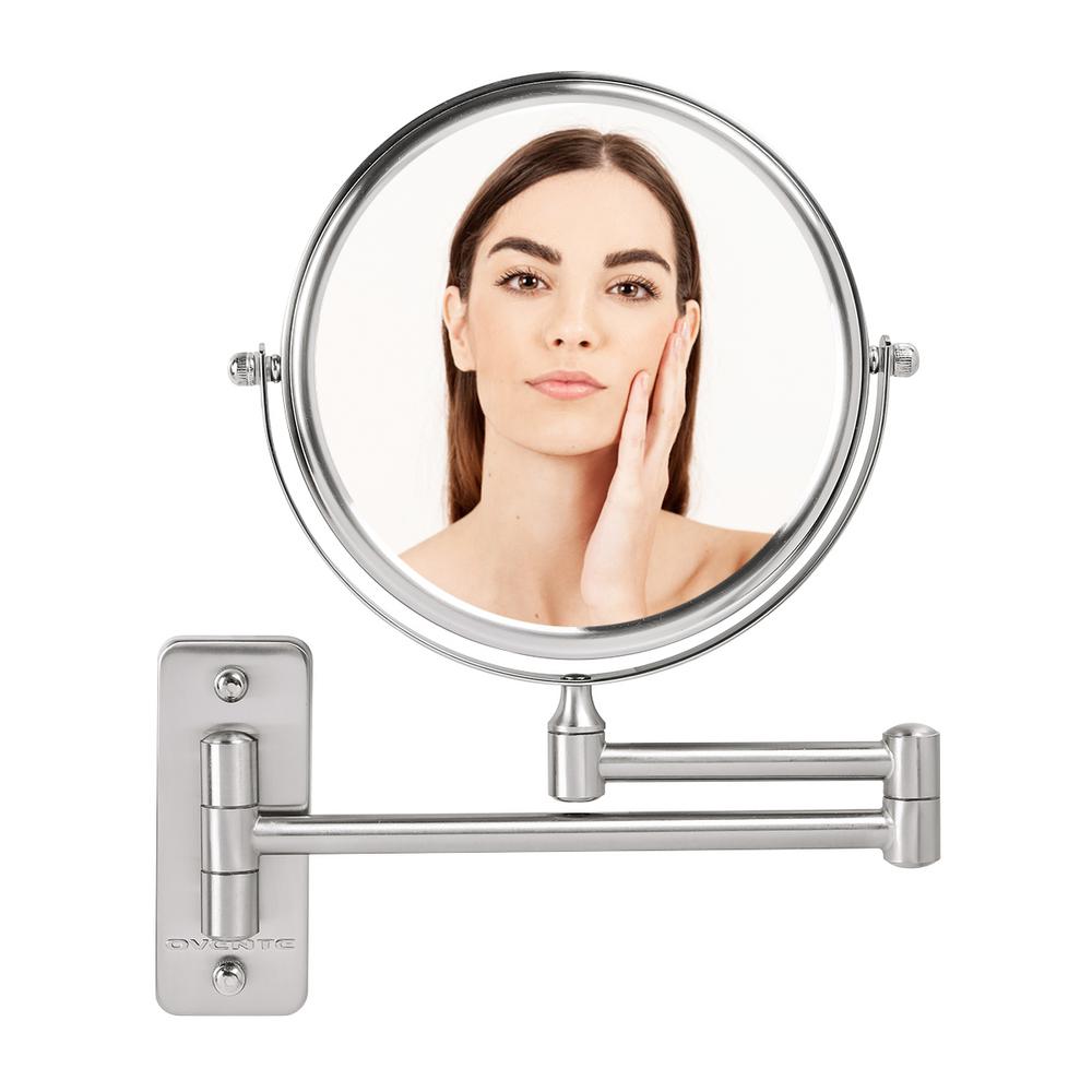 Ovente Small Round Nickel Brushed Tilting Classic Mirror (11.6 in. H x ...