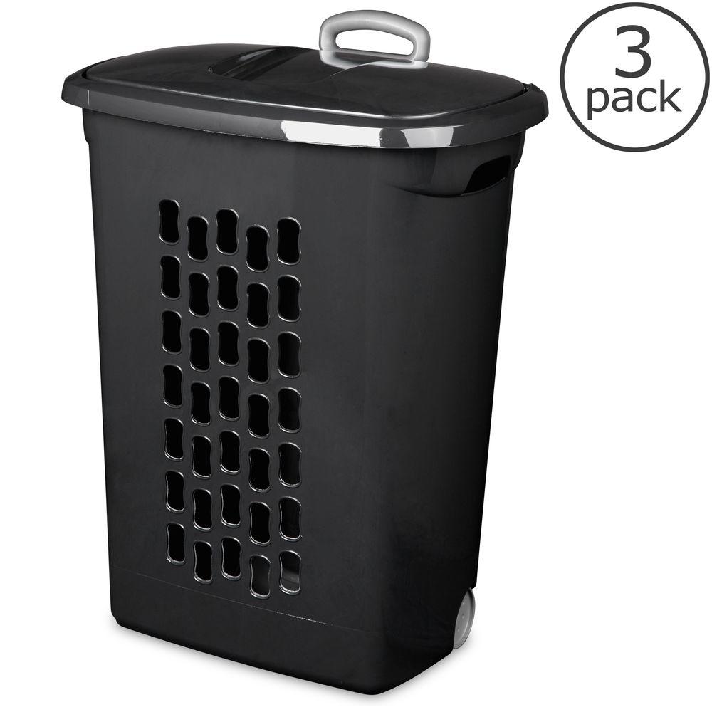 Sterilite Black Plastic Wheeled Laundry Basket (3Pack)12229003 The