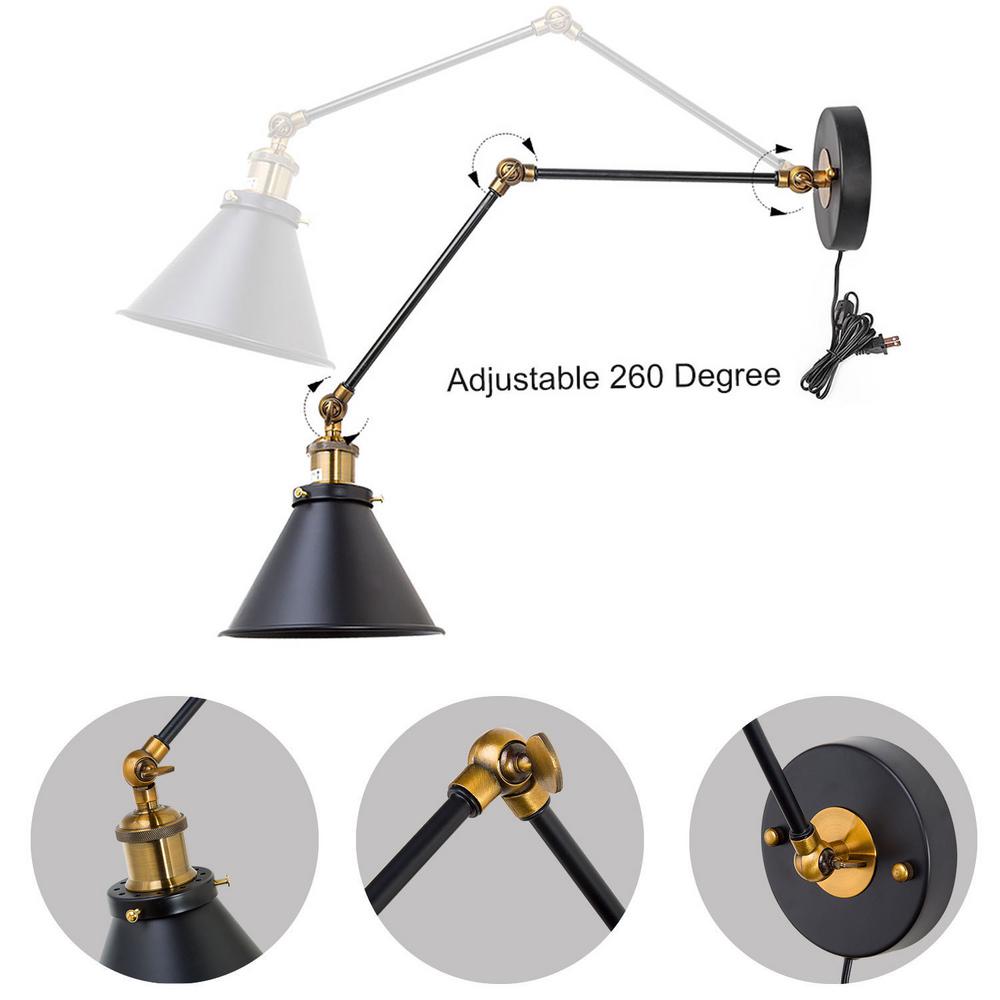 Lnc Adjustable 1 Light Modern Black And Gold Plug In Or Hardwire Industrial Swing Arm Wall Sconce With Bell Lampshade A02246 The Home Depot - Modern Swing Arm Wall Lamp Lnc Adjustable 1 Light Modern Black And Gold Plug In Or Hardwire Industrial Swing Arm Wall Sconce With Bell Lampshade A02246 The Home Depot - Modern Swing Arm Wall Lamp