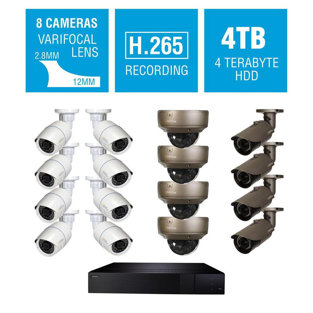 QSEE 32Ch 4K 4TB NVR Surveillance System with 8 H.265 Bullet Cams, 4