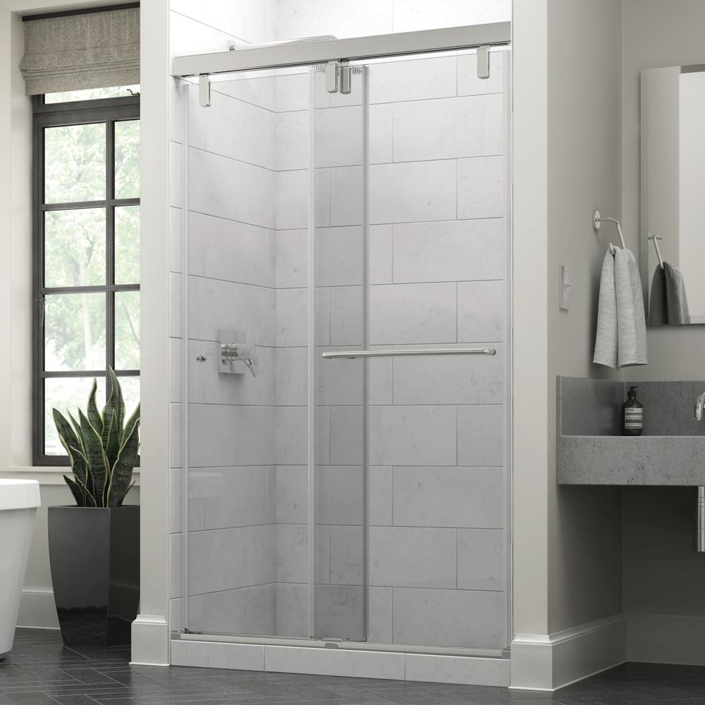 Delta Simplicity 48 In X 71 1 2 In Semi Frameless Mod Sliding Shower Door In Chrome With 3 8