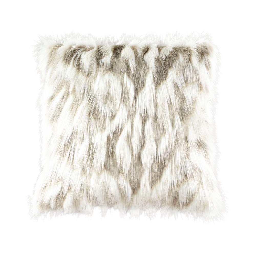 Progressive Furniture Faux Fur Patch Work Cream Down Blend Pillow UT593