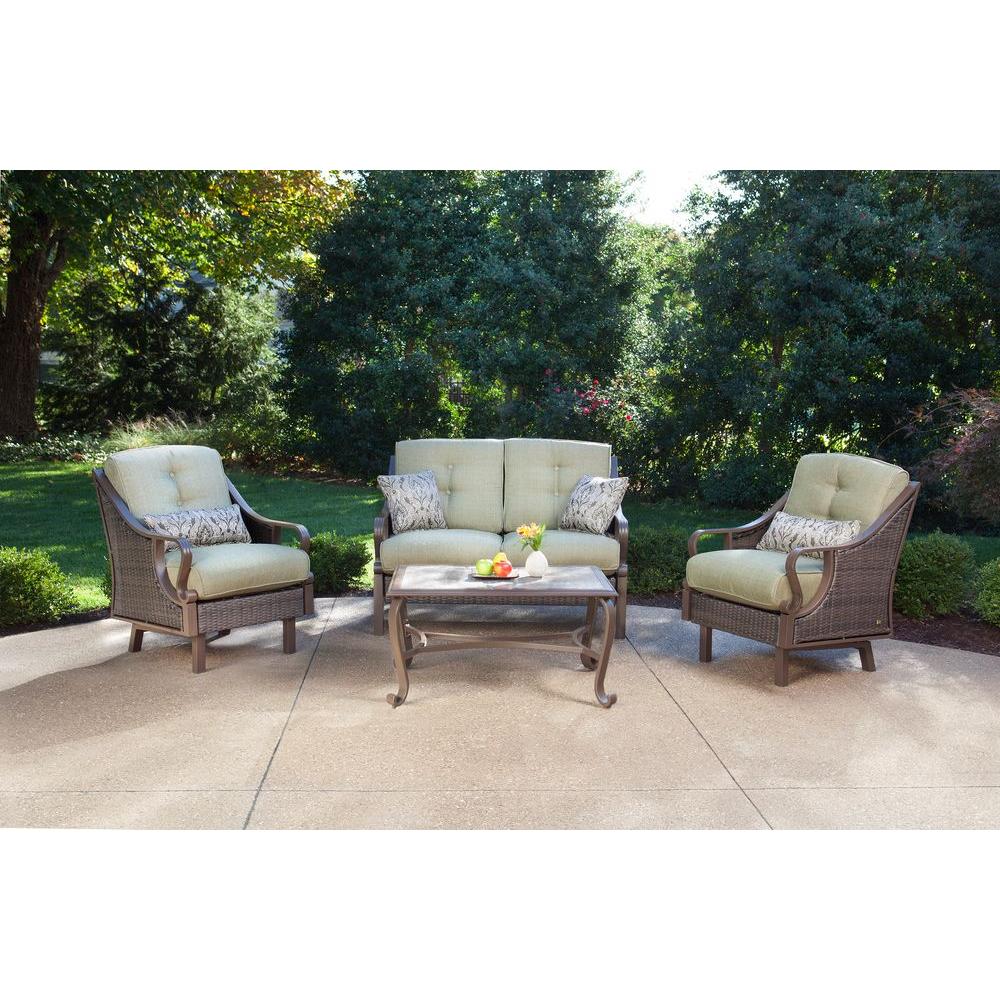 Hanover Ventura 4 Piece Patio Conversation Set With Vintage Meadow Cushions