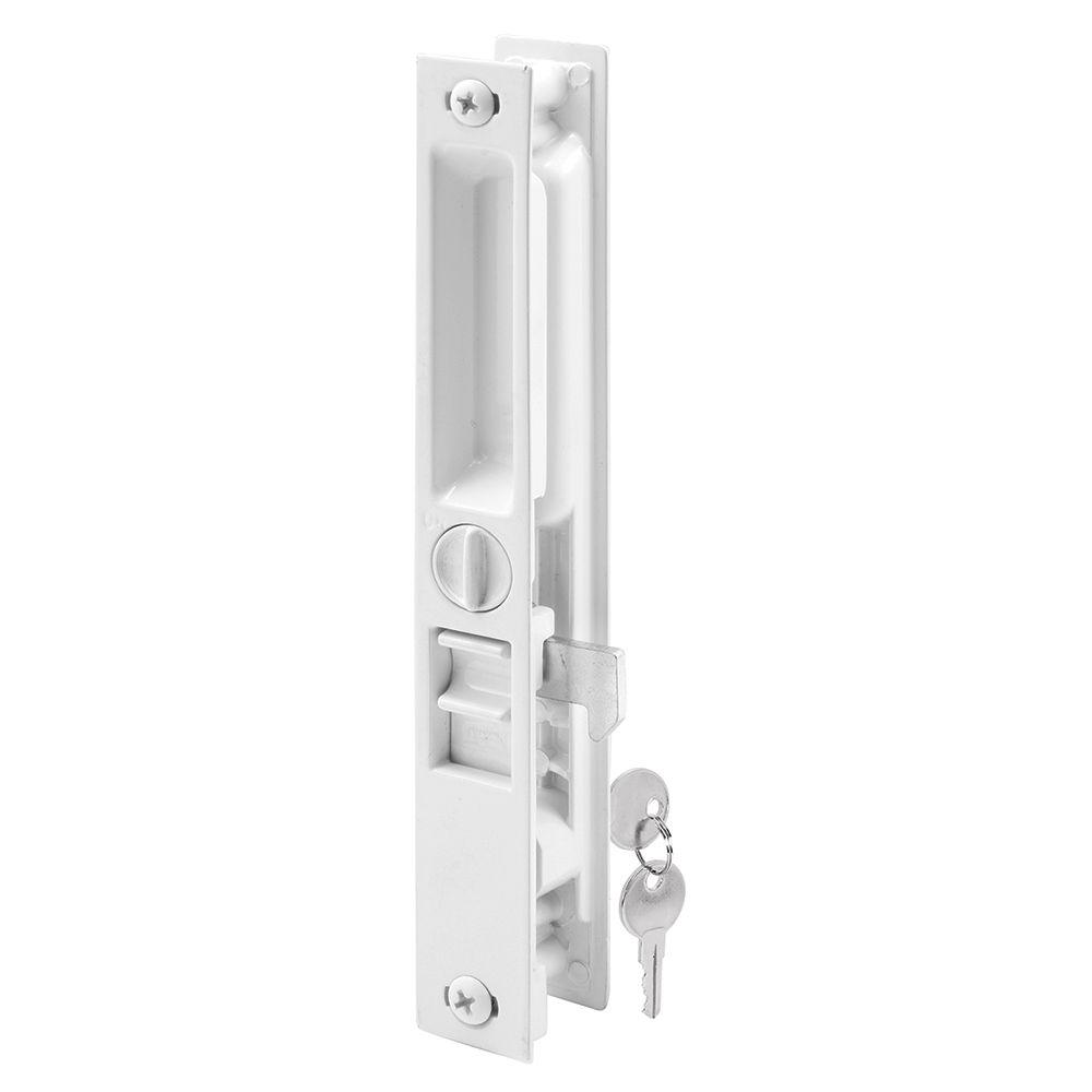 PrimeLine Keyed White Die Cast Sliding Door Handle Set, Mid Body HookC 1240 The Home Depot
