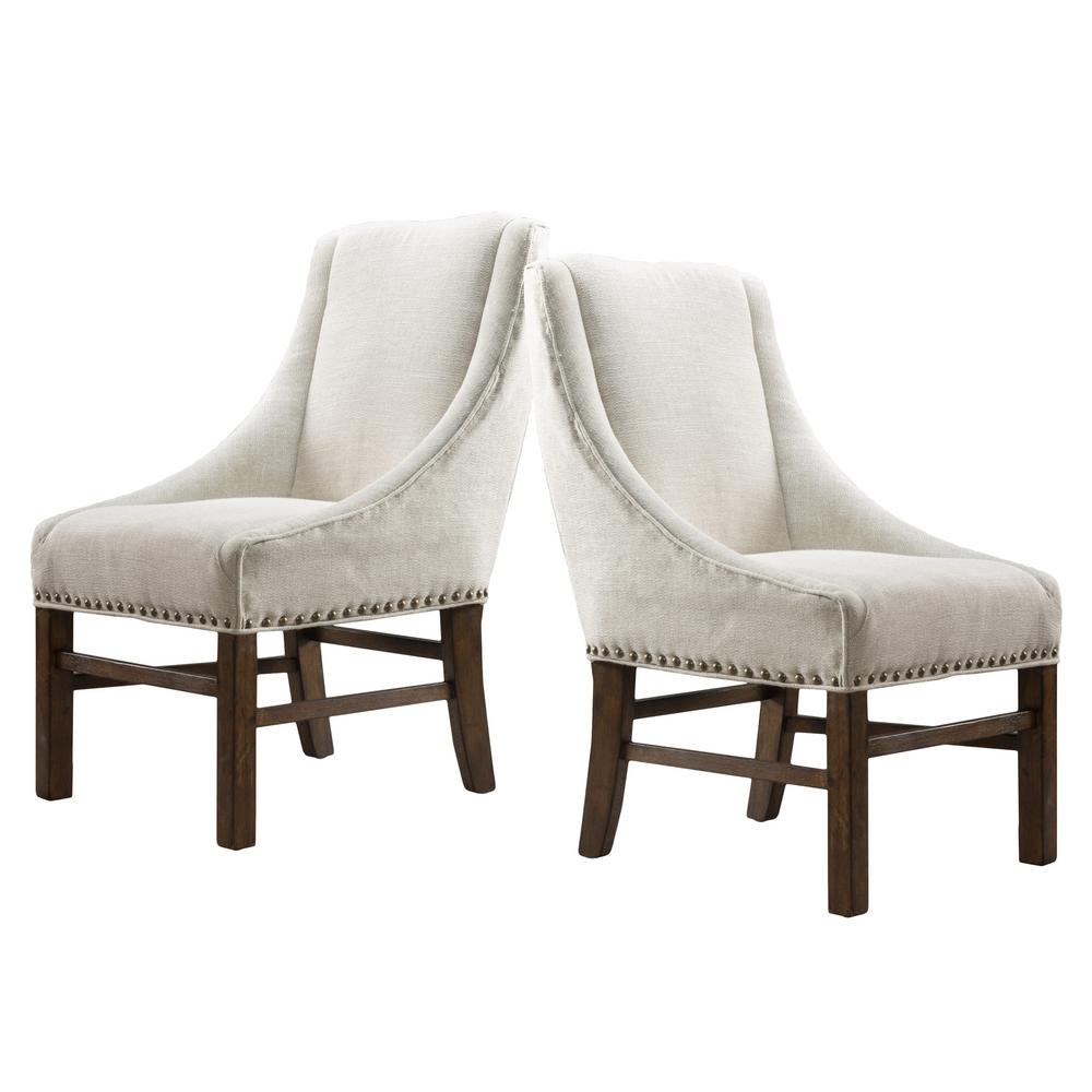 Le House James Natural Fabric Studded Dining Chair Set Of 2 Le House James Natural Fabric Studded Dining Chair Set Of 2