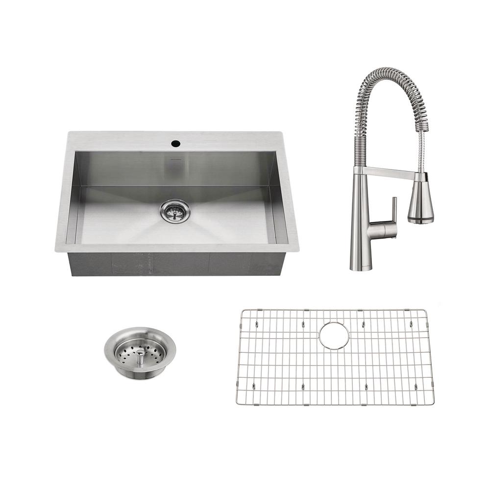 Edgewater All In One Undermount Stainless Steel 33 In Single Bowl Kitchen Sink With Faucet In Stainless Steel
