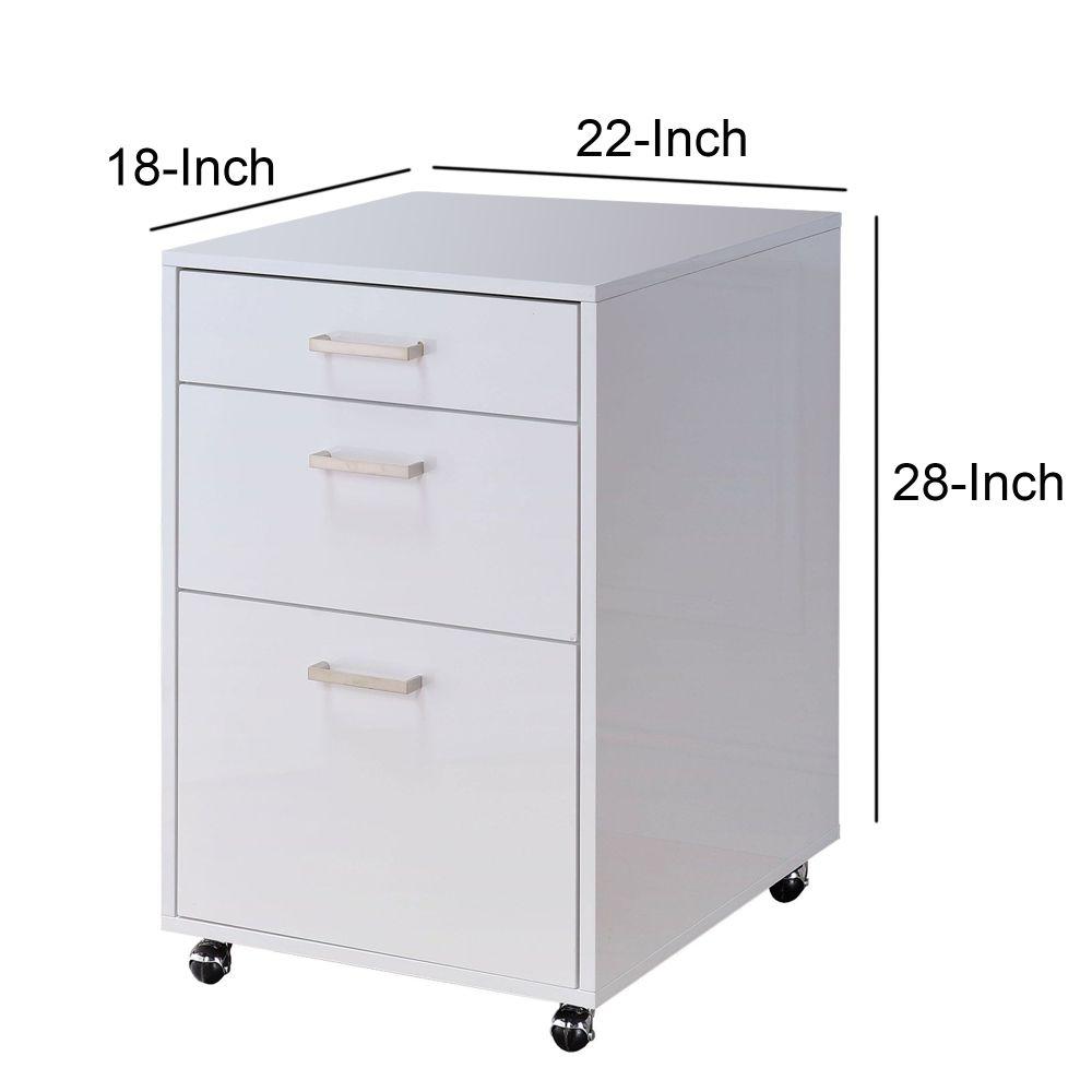 Benjara Modish White 3 Drawer Wooden File Cabinet 18 In L X 22 In W X 28 In H Bm163571 The Home Depot