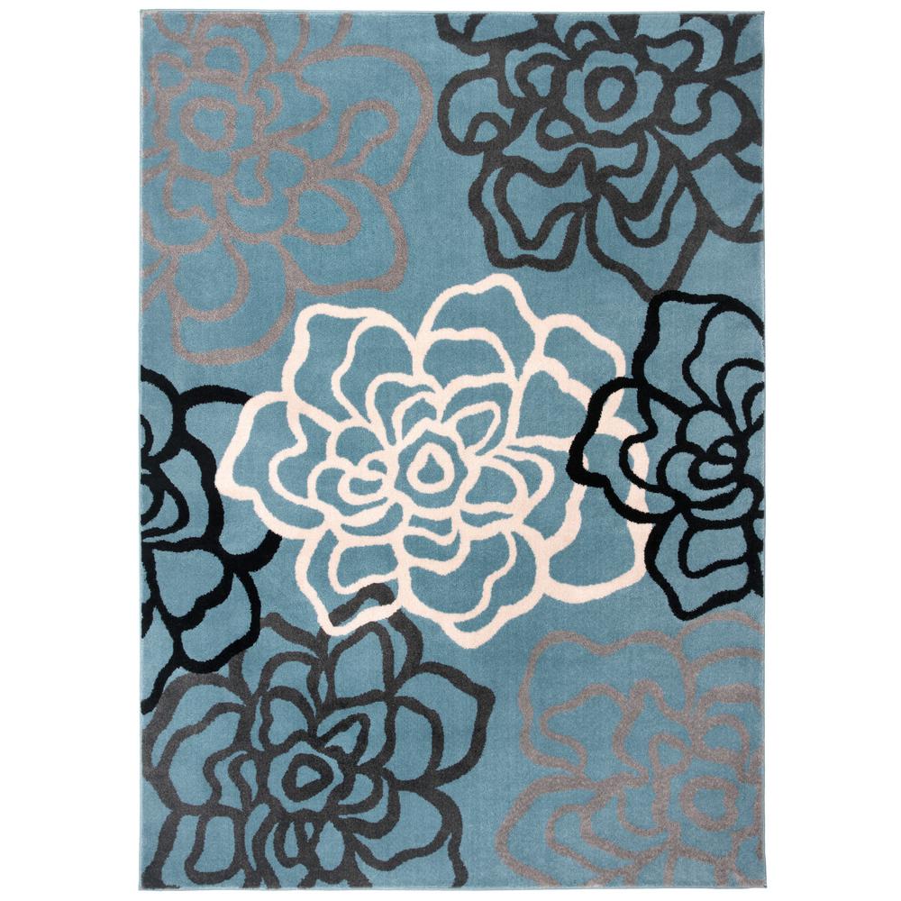 World Rug Gallery Contemporary Modern Floral Flowers Blue 10 ft. x 14 ft. Area Rug108Blue10x14