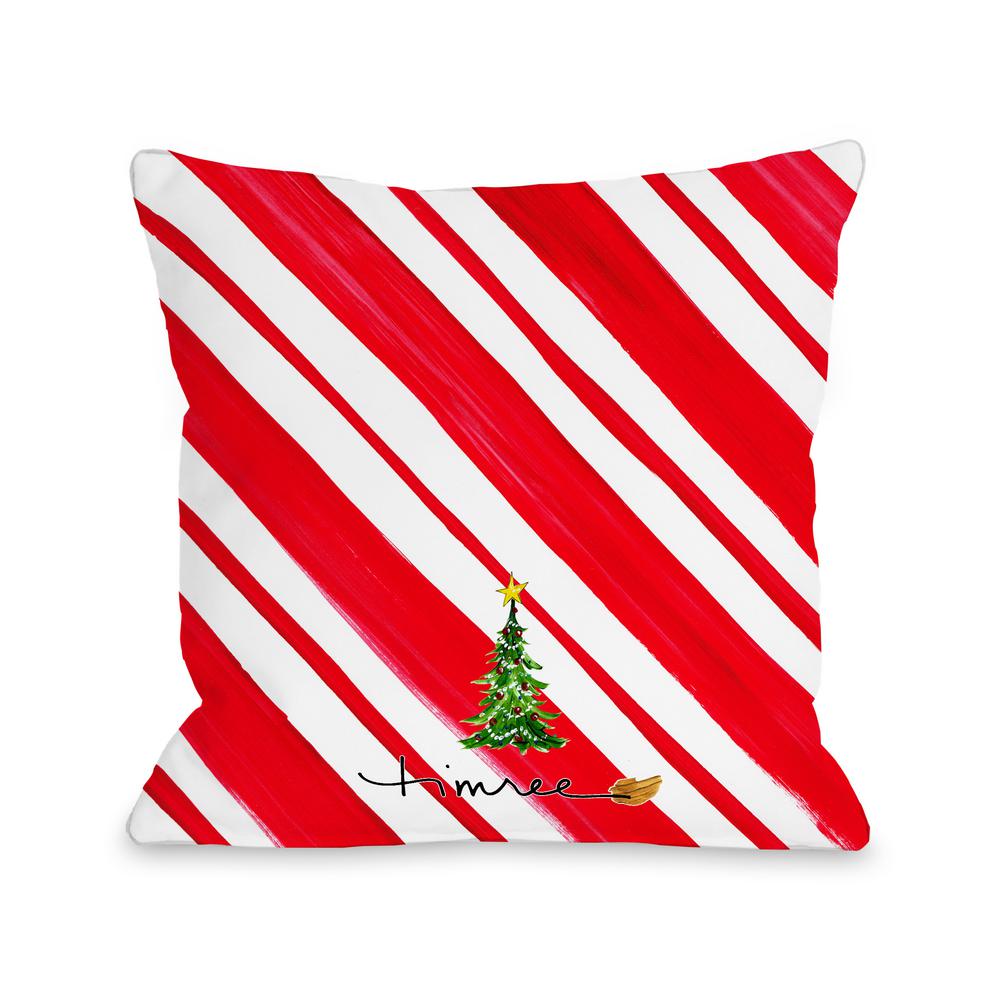Candy Red White Striped Polyester 16 In X 16 In Throw Pillow