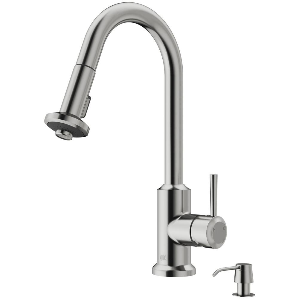 Vigo Astor Single Handle Pull Down Sprayer Kitchen Faucet With Soap Dispenser In Stainless Steel