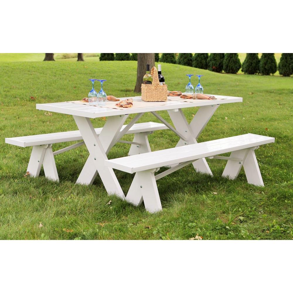 Dura Trel 6 Ft White Vinyl Patio Picnic Table 11114 The Home Depot White Vinyl Table With Unattached Plastic Outdoor Patio Bench Dura Trel