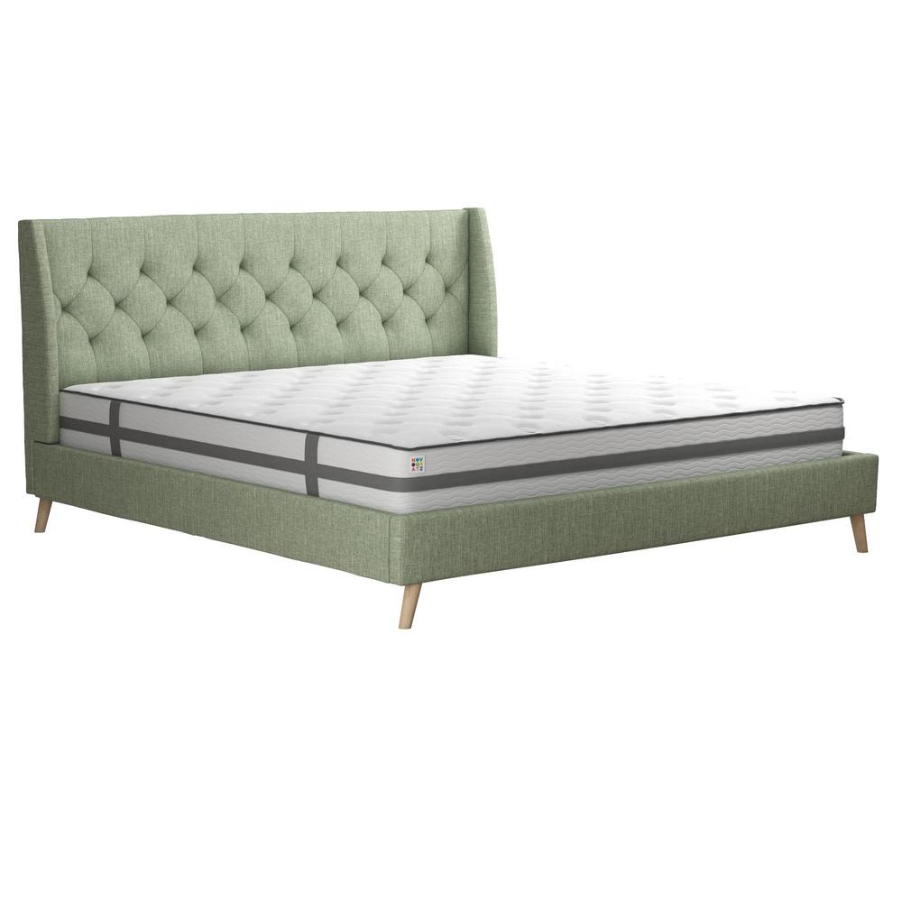 Novogratz Her Majesty Light Green Linen King Bed Frame4357949N The