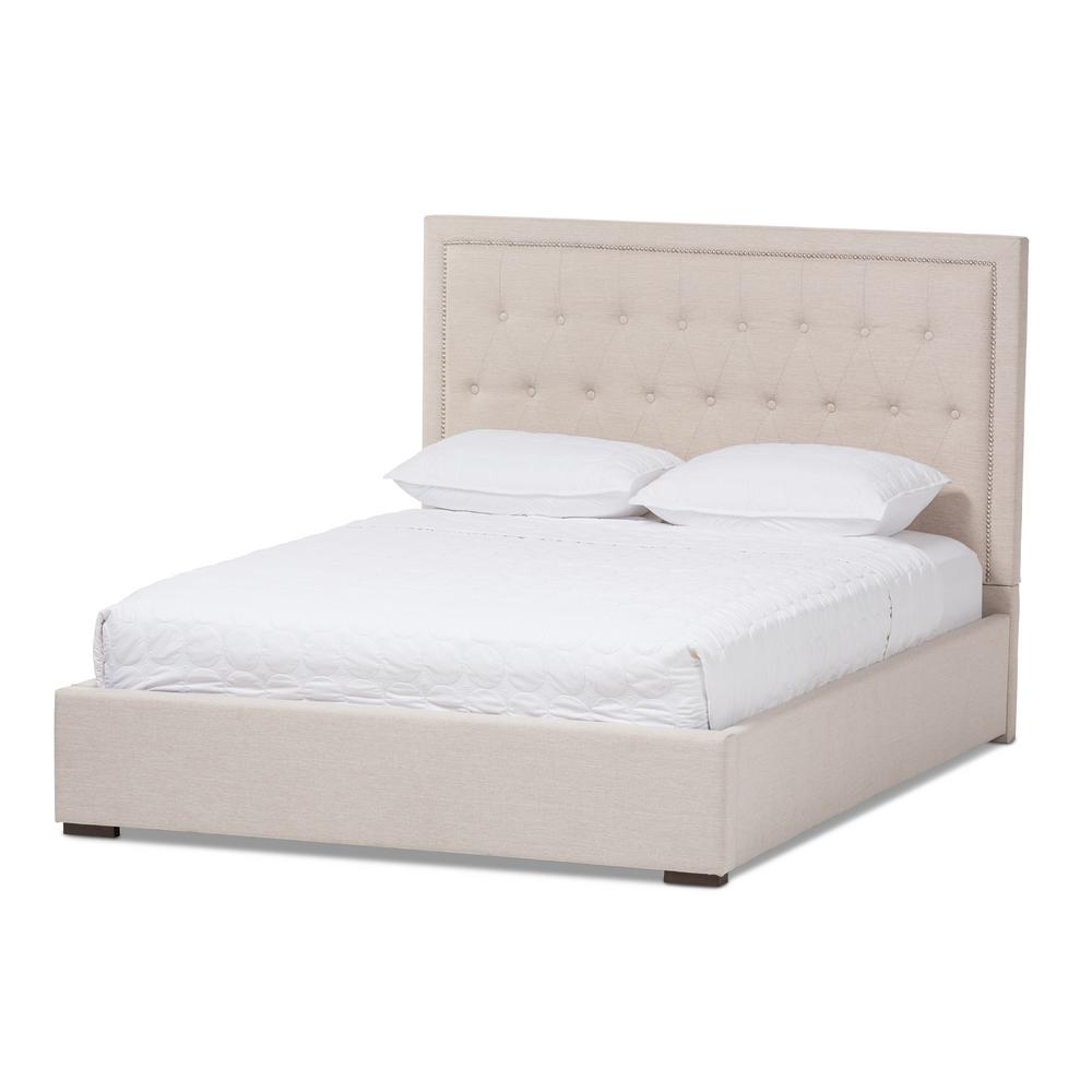 Baxton Studio Taylor Beige Fabric Upholstered Queen Platform Bed Baxton Studio Taylor Beige Fabric Upholstered Queen Platform Bed 28862 7512 Hd The Home Depot