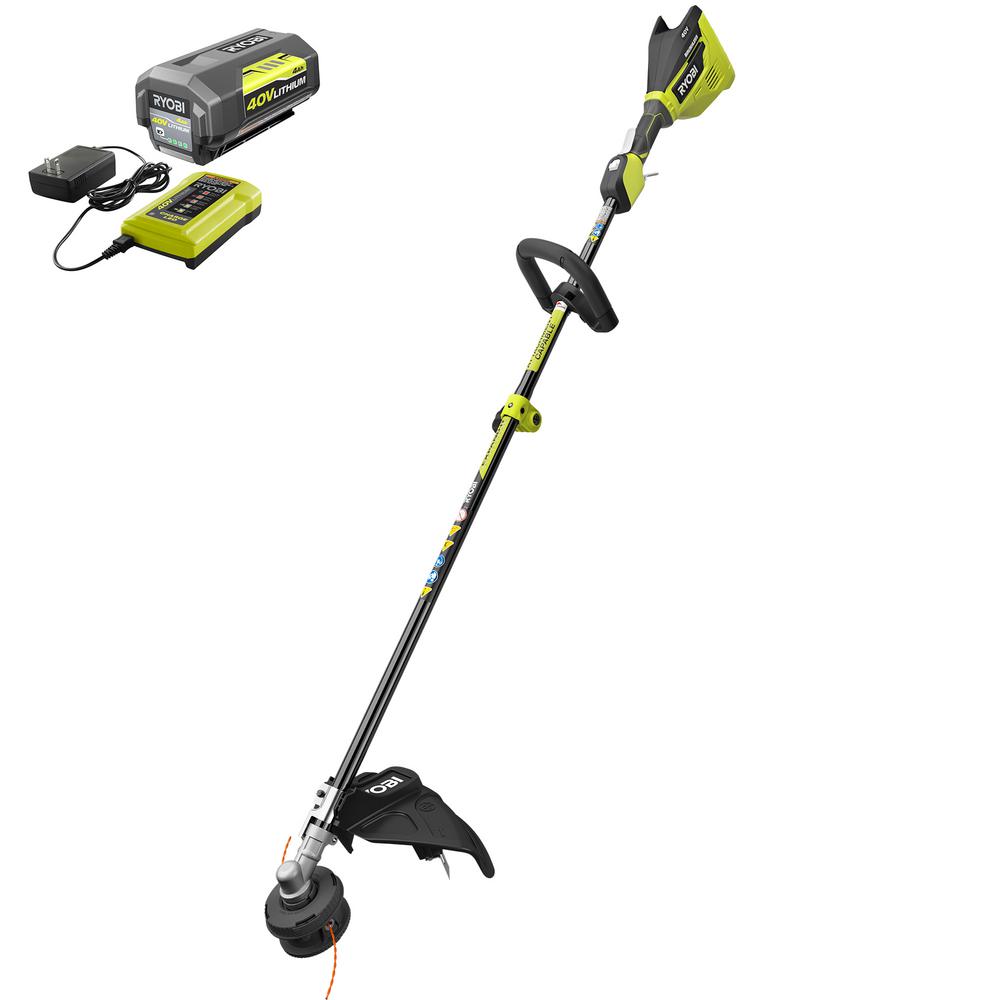 RYOBI 40-Volt Lithium-Ion Brushless Electric Cordless Attachment Capable String Trimmer 4.0 Ah Battery and Charger Included