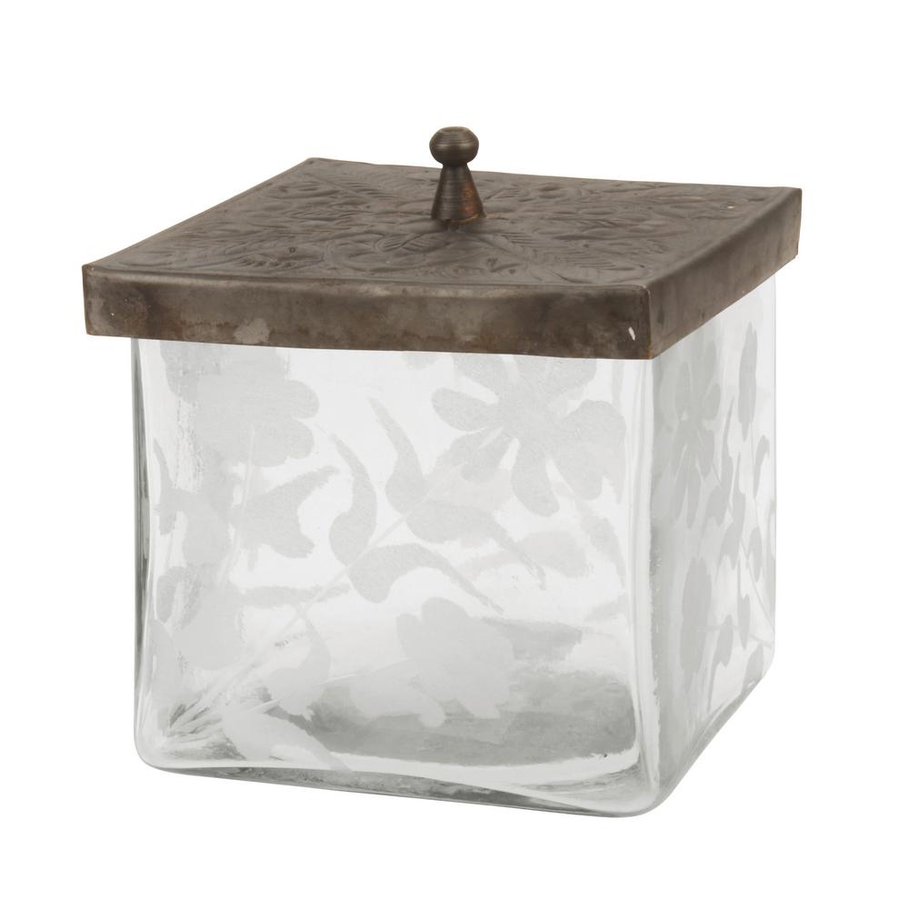 Stonebriar Collection Clear Square Etched Glass Container With