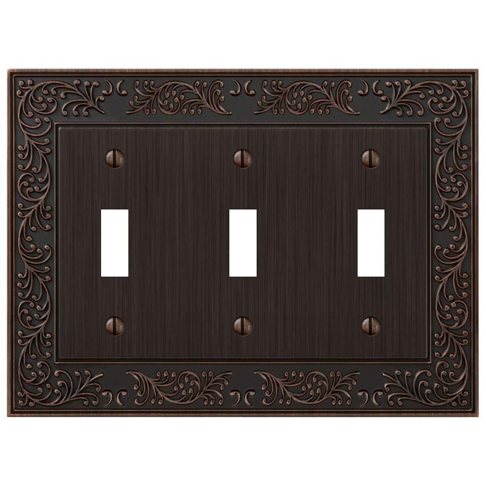 Amerelle English Garden 3Toggle Wall Plate, Aged Bronze43TTTVB The