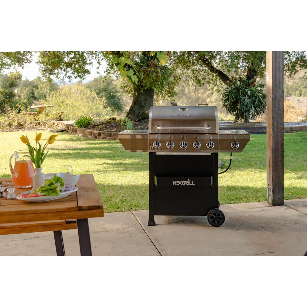 5-Burner Propane Gas Grill in Stainless Steel with Side Burner and Condiment Rack