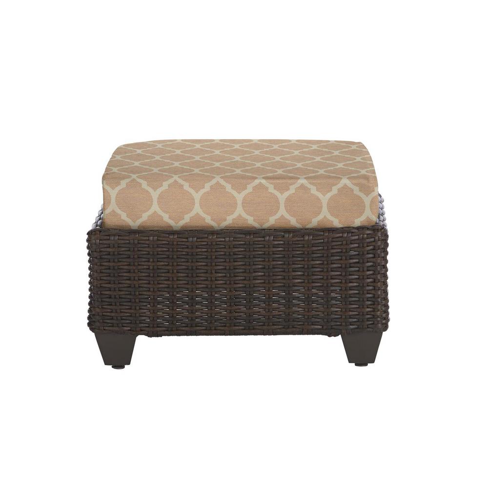 Hampton Bay Mill Valley Brown Wicker Outdoor Patio Ottoman with