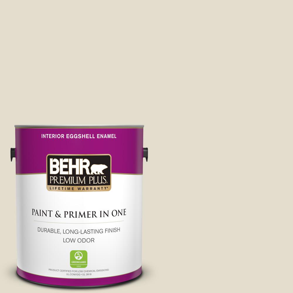 BEHR Premium Plus 1 gal. MQ340 Varnished Ivory Eggshell Enamel Low Odor Interior Paint and