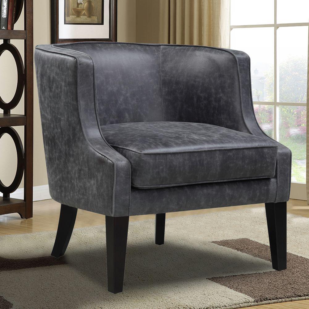 PRI Black Leather Arm Chair-DS-2521-900-388 - The Home Depot
