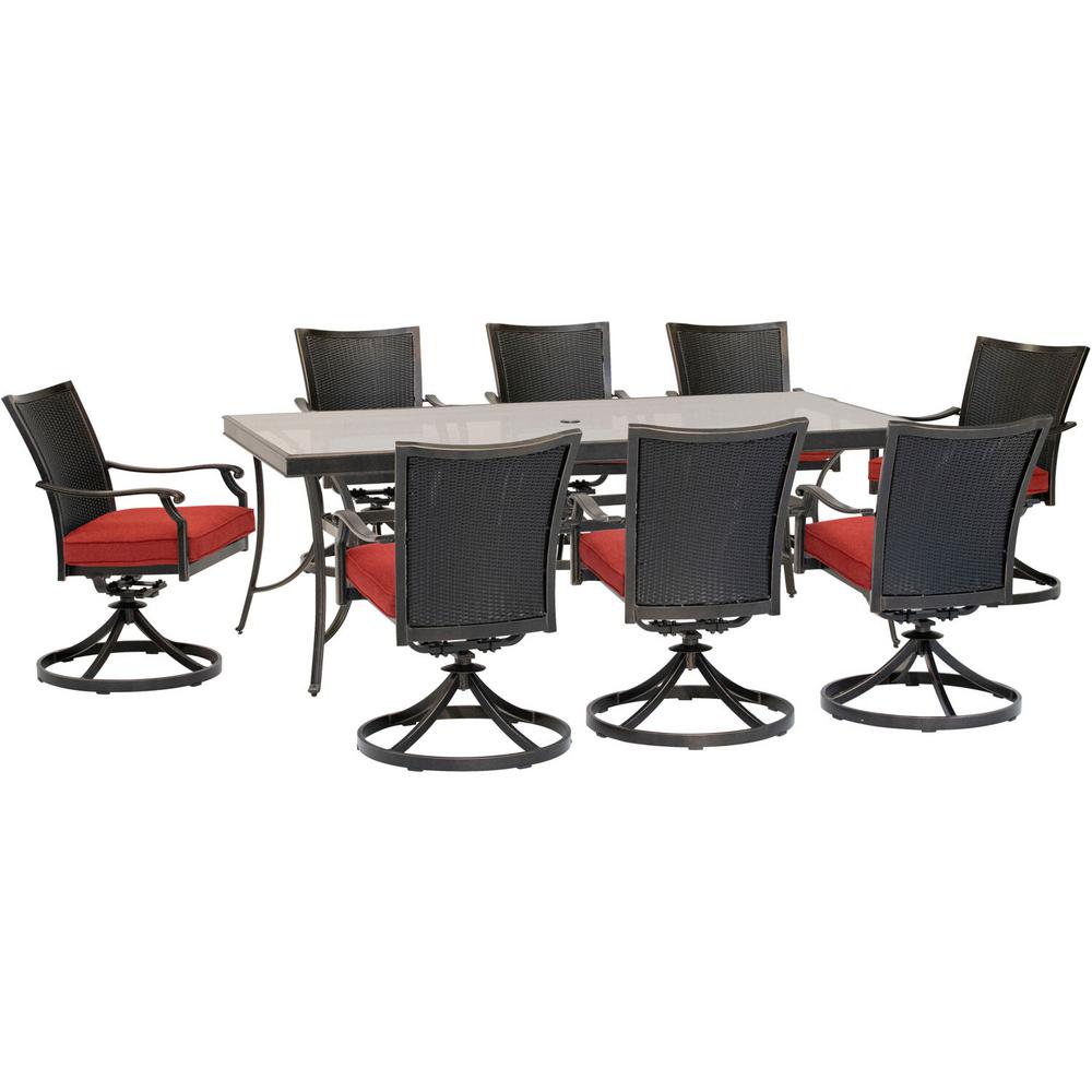 Hanover Traditions 9 Piece Wicker Outdoor Dining Set With Red 9 Piece Wicker Outdoor Dining Set