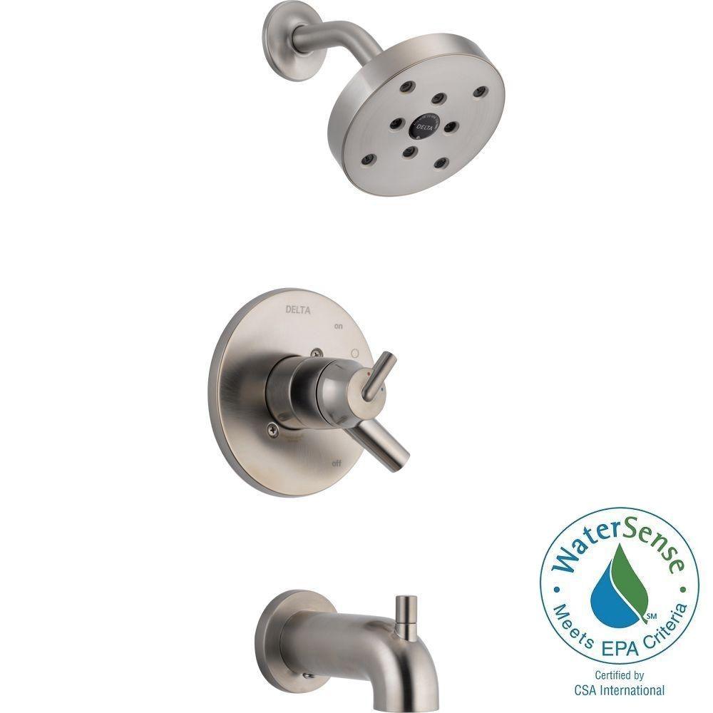 Delta Trinsic 1 Handle Wall Mount Tub And Shower Faucet Trim Kit In Stainless With H2okinetic Valve Not Included Delta Trinsic 1 Handle Wall Mount Tub And Shower Faucet Trim Kit In Stainless With H2okinetic Valve Not Included