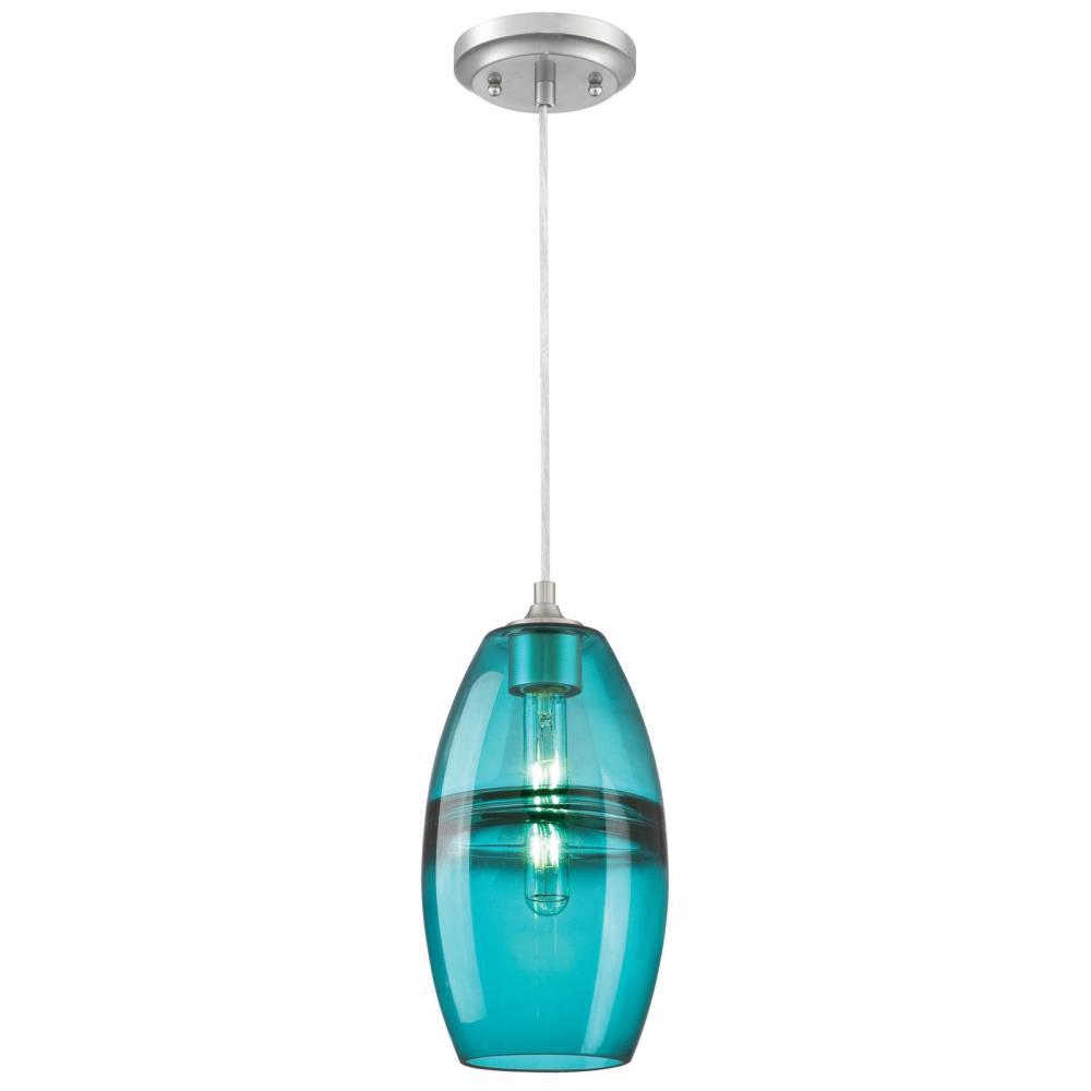 Westinghouse Soren 1 Light Brushed Nickel Mini Pendant With Turquoise Glass Shade 6366300 The Home Depot - Turquoise Pendant Light