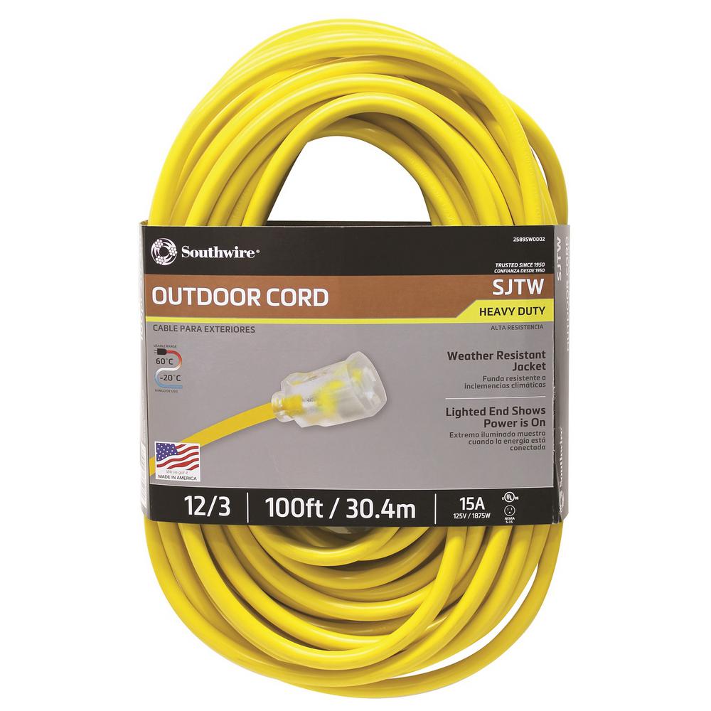 Southwire 100 ft. 12/3 SJTW Hi-Visibility Outdoor Heavy-Duty Extension Cord with... by Southwire